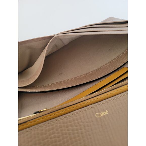 Chloe Auth Geniue Leather Folding Wallet Beige Clutch Logo Large Phone Designer - Picture 6 of 15